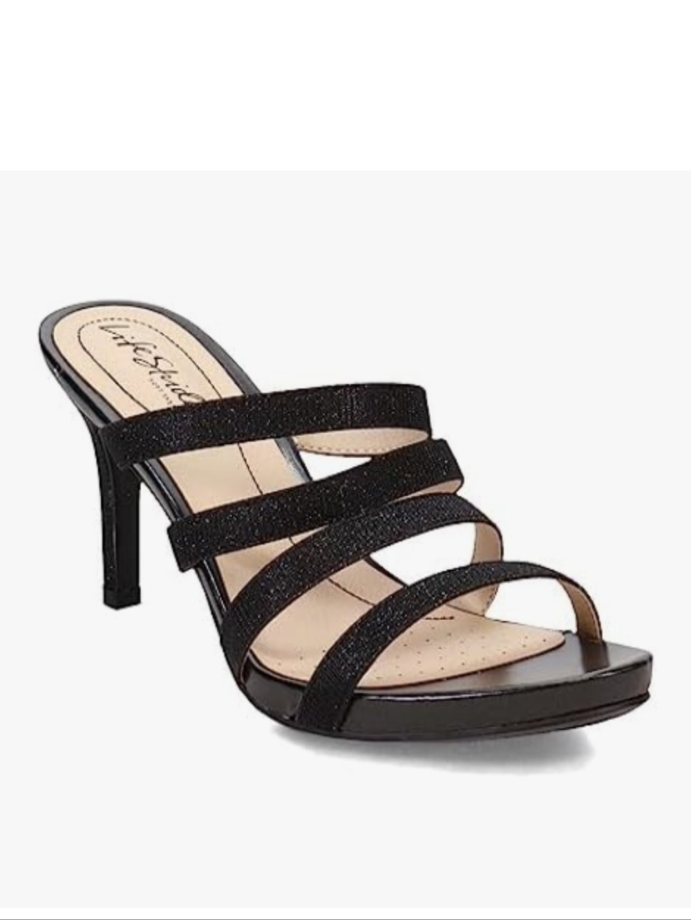 New w/Box LifeStride Marquee Black Shimmer Strappy Slip-On Heeled Dress Sandals